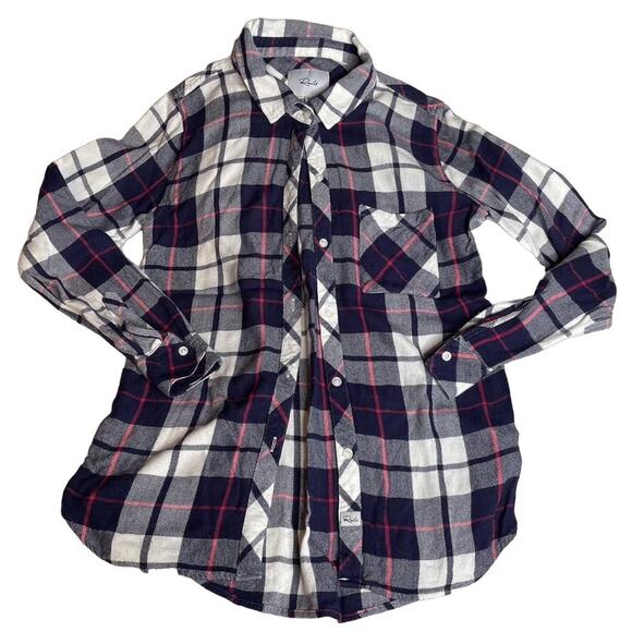 RAILS Blue Red White SX Extra Small Button Up Flannel Longsleeve Top - Picture 1 of 2